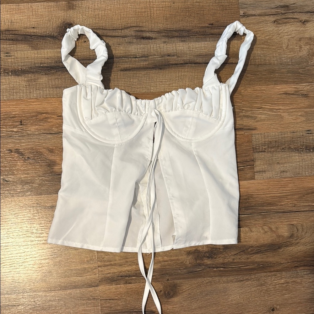 White Ruched Strap Top
